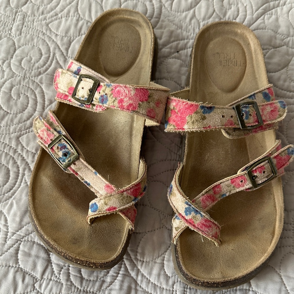 Time and Tru Floral Sandals with Pink and Blue Accents